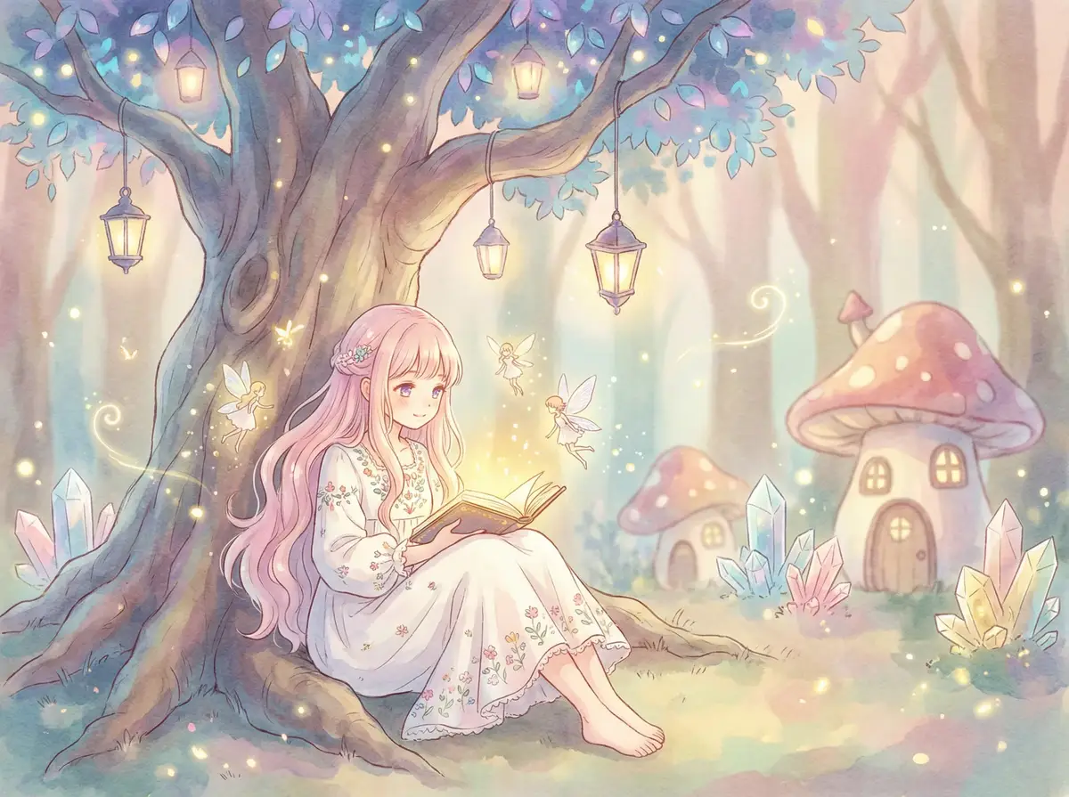姐姐的朋友 电影 - 魔法森林中阅读故事书的粉发少女与精灵